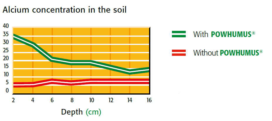 calcium concentration in the soil with and without powhumus