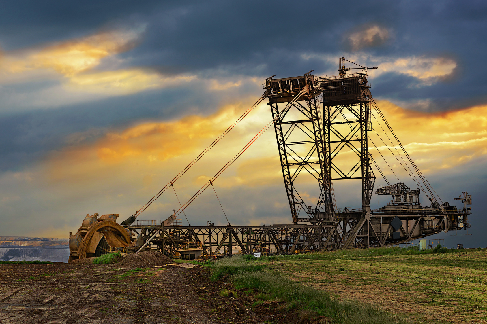 huge bucket wheel excavator in the brown coal mining area of the lower rhine