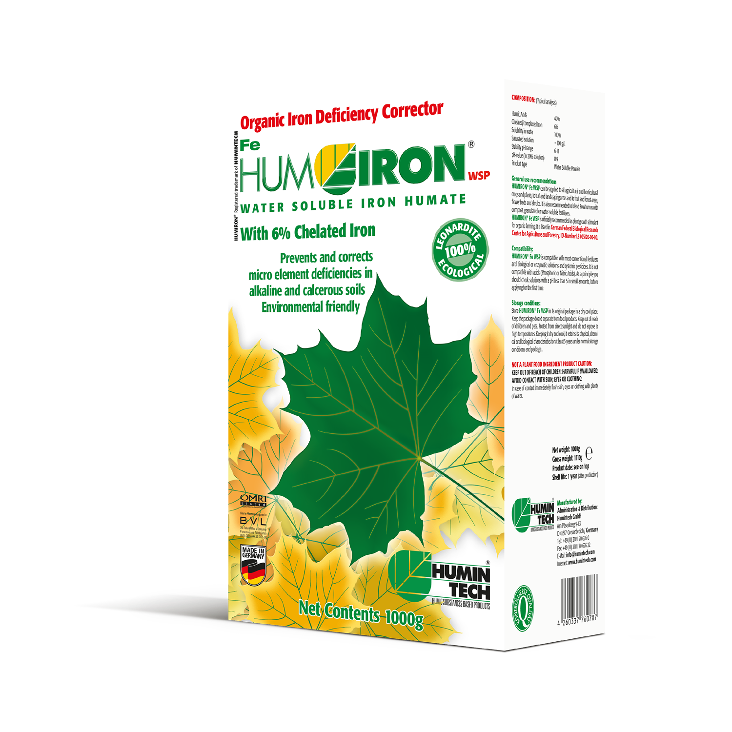 HUMIRON Fe WSP Organic Iron Deficiency Corrector Iron Humate with 6% Chelated and Complexed Iron box