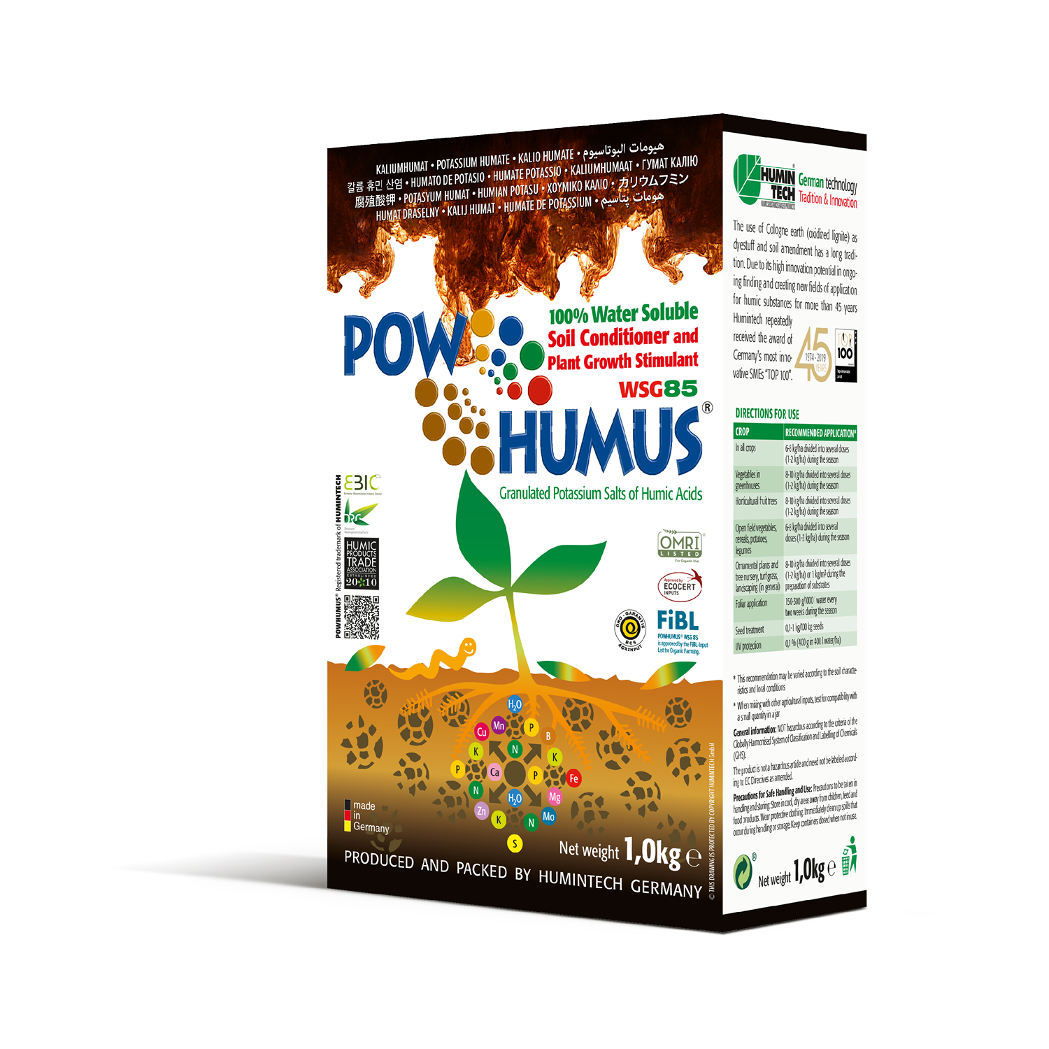 POWHUMUS WSG 85 100% water soluble Organic Soil Conditioner Carton box